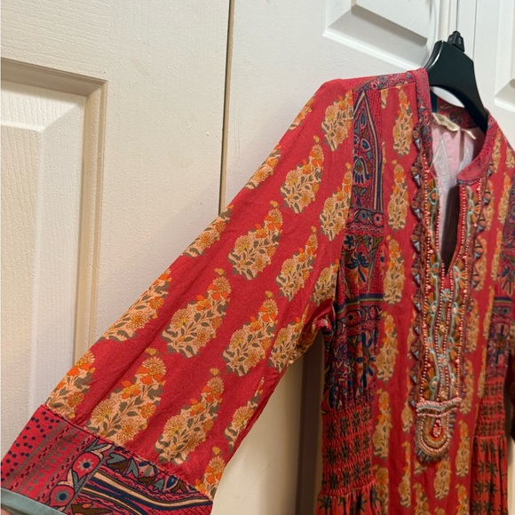 Soft Surroundings Red and Gold Long Sleeve Dress PXS Thanksgiving perfect. - Picture 8 of 15